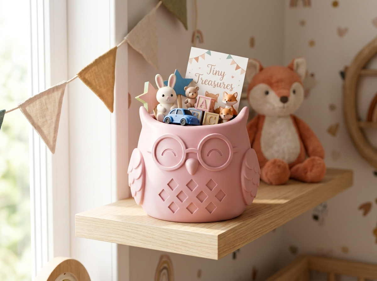 Miniatura 2 do modelo 3D Cute Owl Basket Planter – 3 Sizes Gift Box