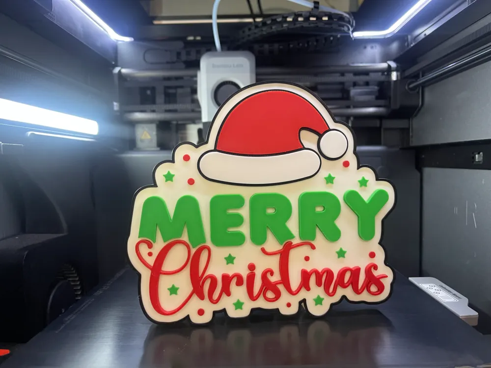 Merry Christmas Sign Santa Hat by DarkLink MakerWorld: Download Free 3D ...