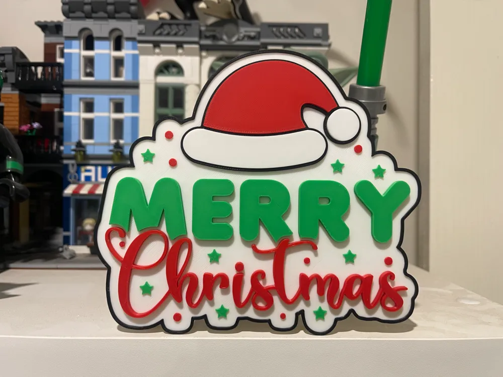 Merry Christmas Sign Santa Hat by DarkLink MakerWorld: Download Free 3D ...