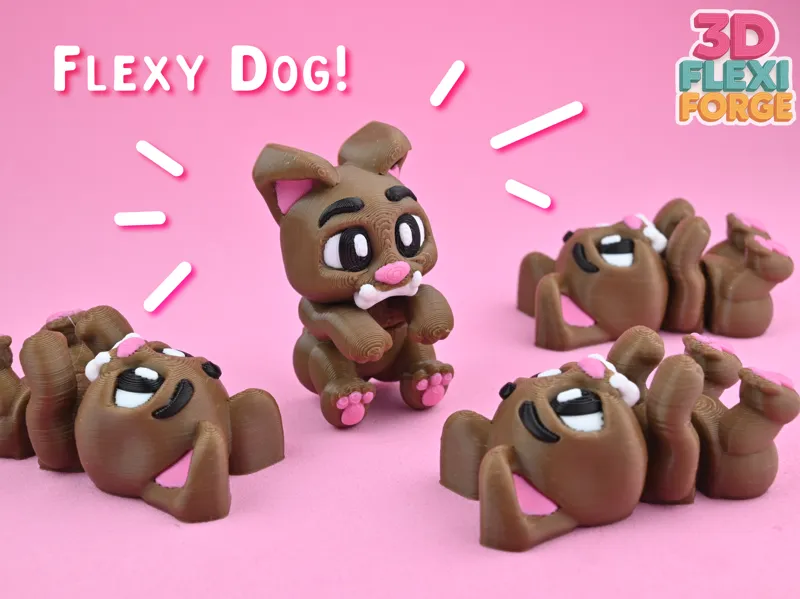 Cute Flexi Dog with Keychain - No Supports