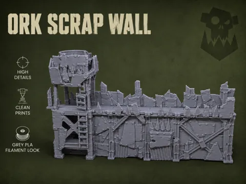 Escenografía en miniatura: Ork Scrap Barricade - Tabletop Terrain — referencia de MakerWorld