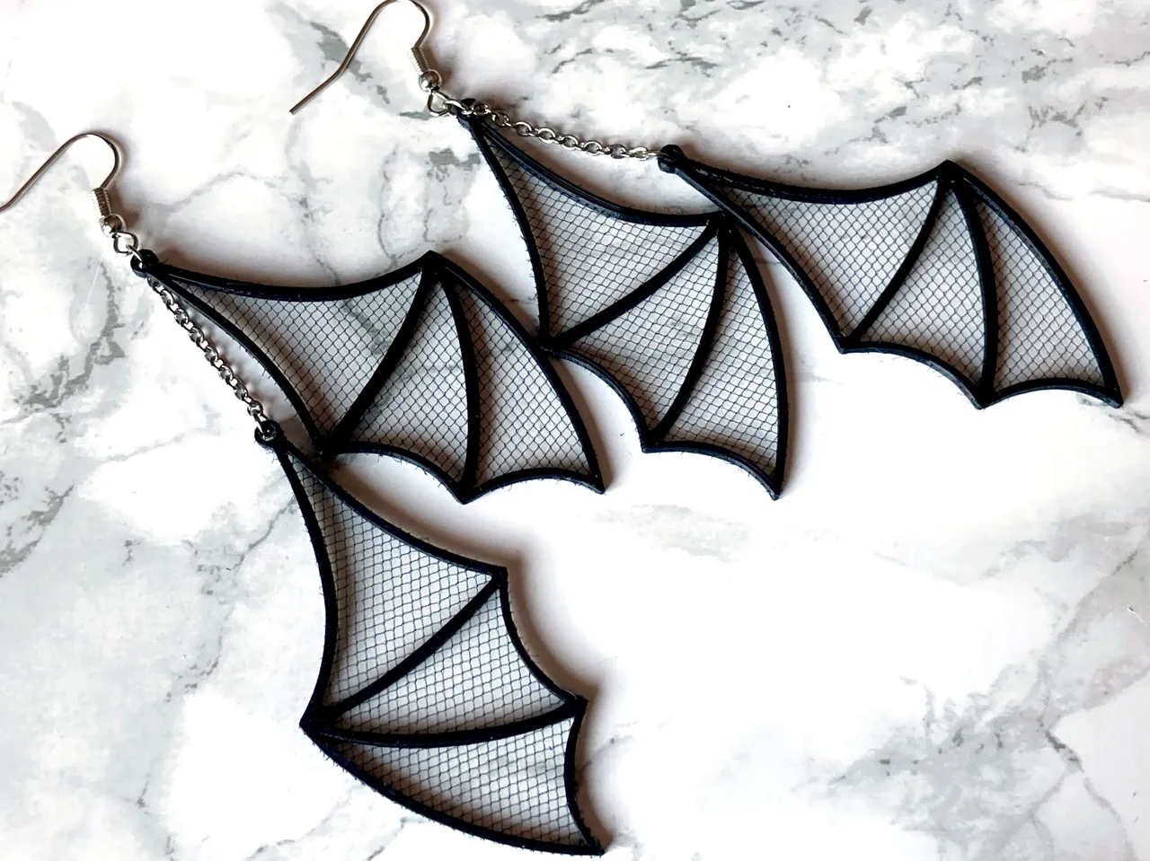 Bat Wing Earrings with Tulle view 2