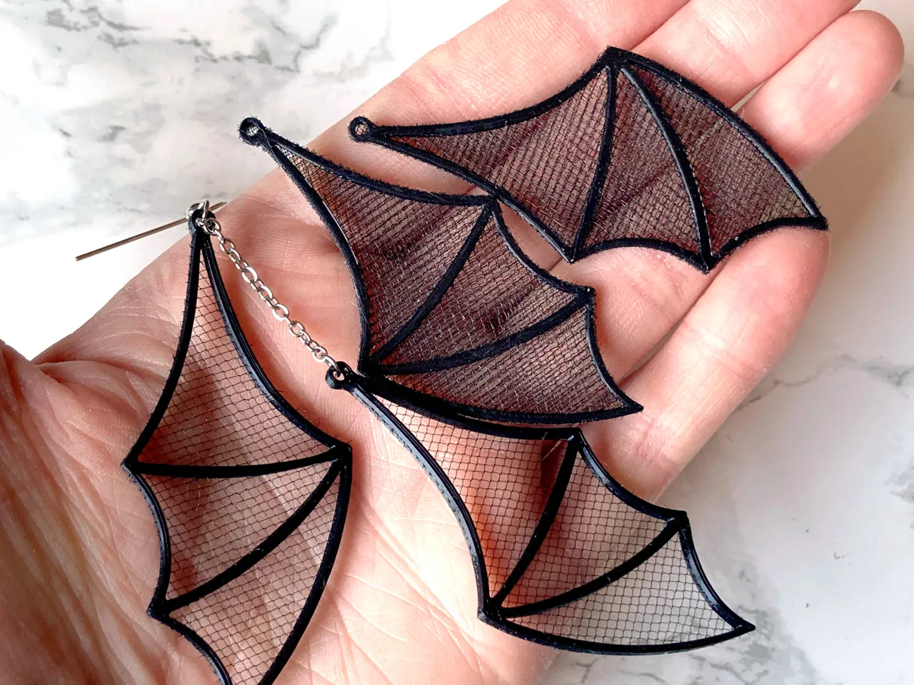 Bat Wing Earrings with Tulle view 3