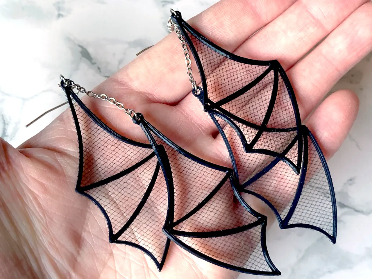 Bat Wing Earrings with Tulle view 4