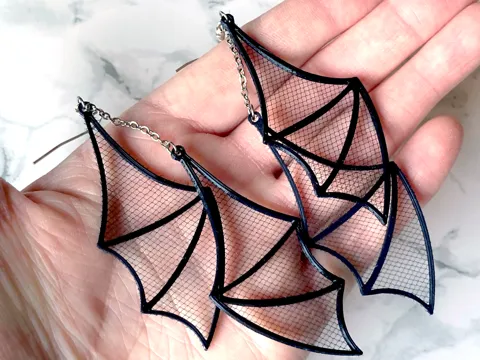 Bat Wing Earrings with Tulle view 4