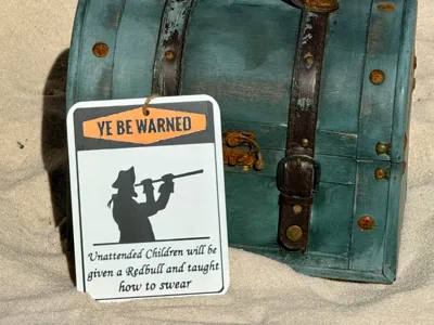 Tiki bar pirate sign for unattended children