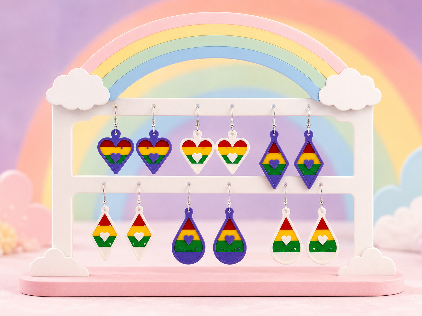 Rainbow Heart Earrings Set