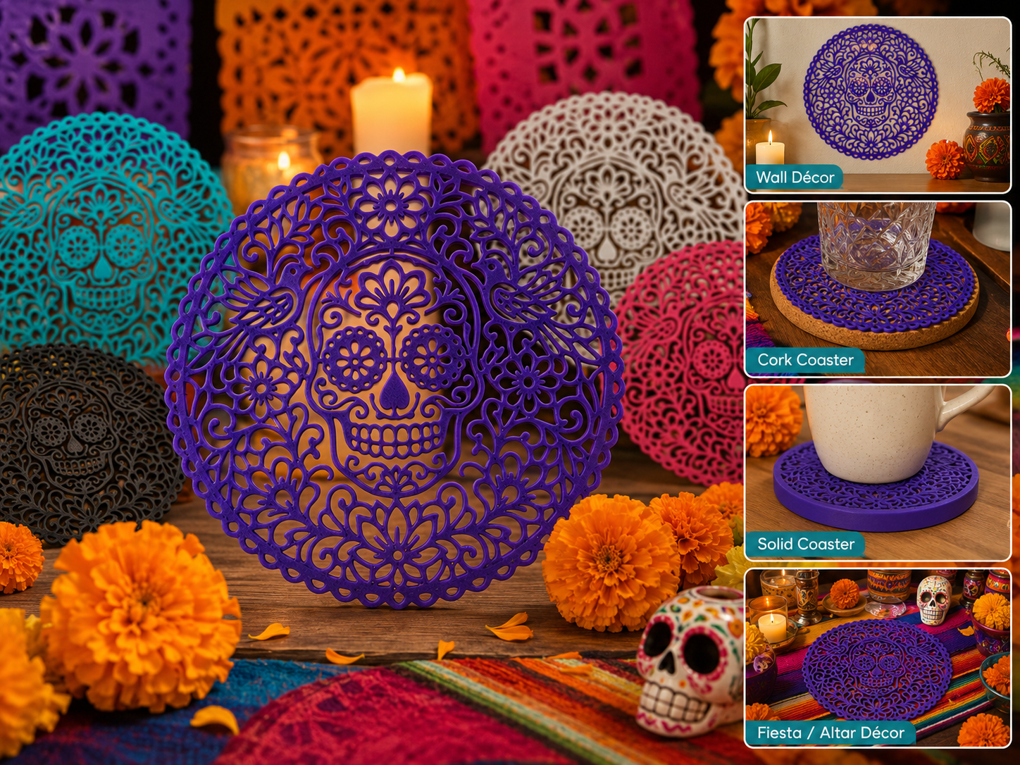 Dia de Muertos Sugar Skull Coaster Decoration - 1