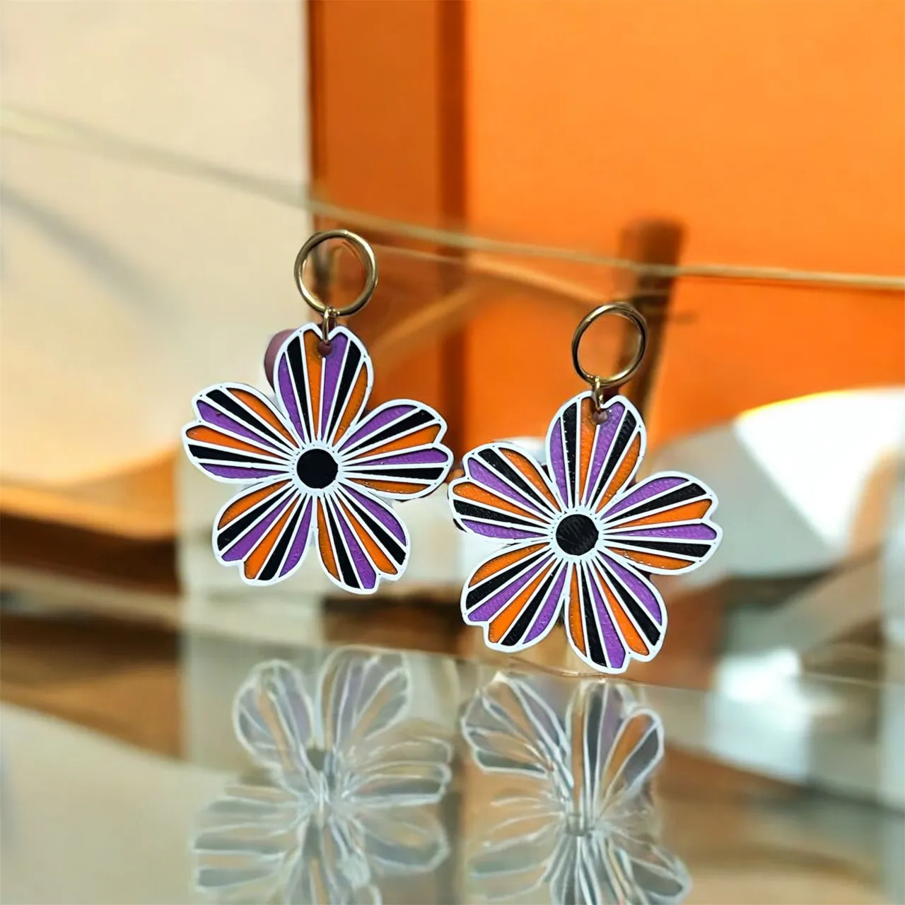 Pendientes flor a rayas view 2