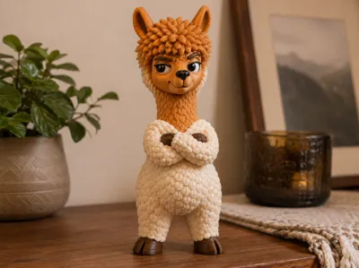 Confident Alpaca Character Figurine