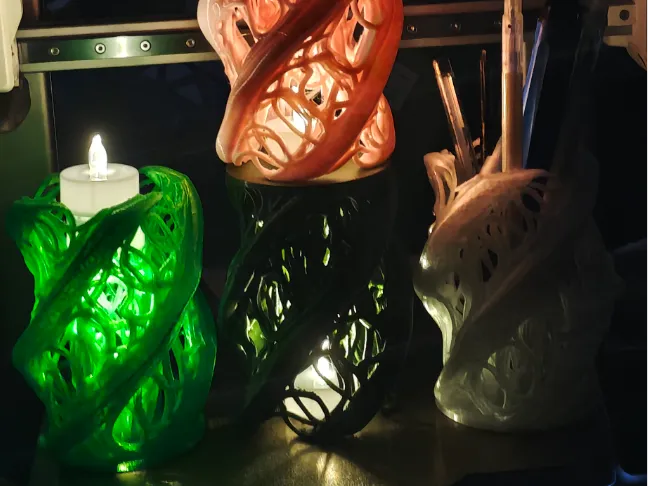 多功能艺术品 几何光影花瓶（笔筒、摆台床灯）、Geometric Spiral Light Vase