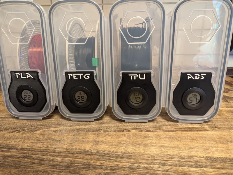 Filament Dry Box Hygrometer mit Beschriftung