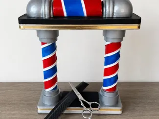 Barbers Pole Decor and Magnetic Scissor Hanger