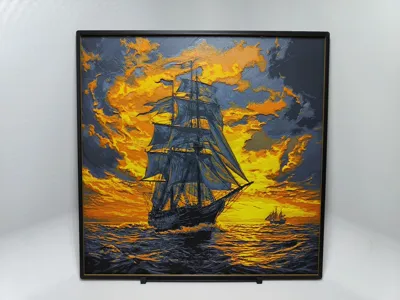 Clipper ship at sunset - Hueforge