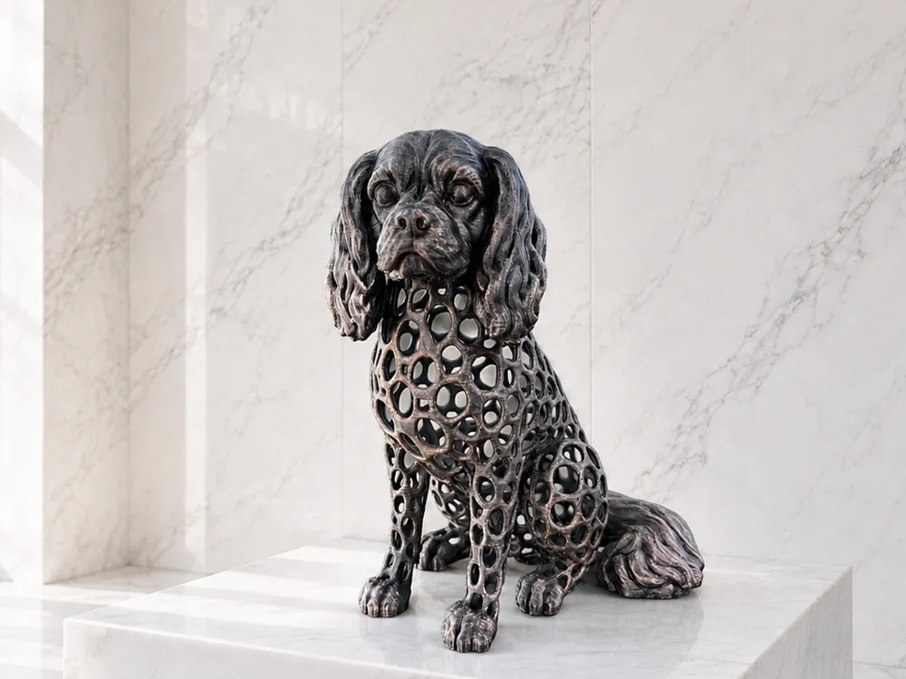 Figura decorativa: Cavalier King Charles Spaniel – Voronoi Sculpture. Referencia del modelo original.