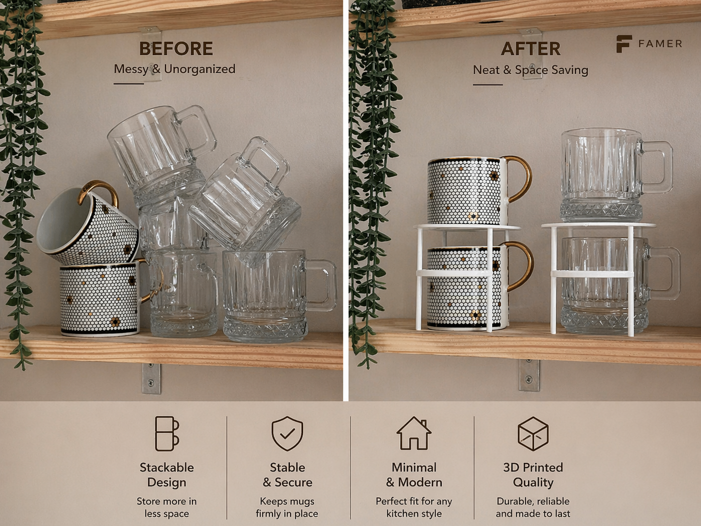 Empilhável Caneca Organizador – Space Saving Suporte