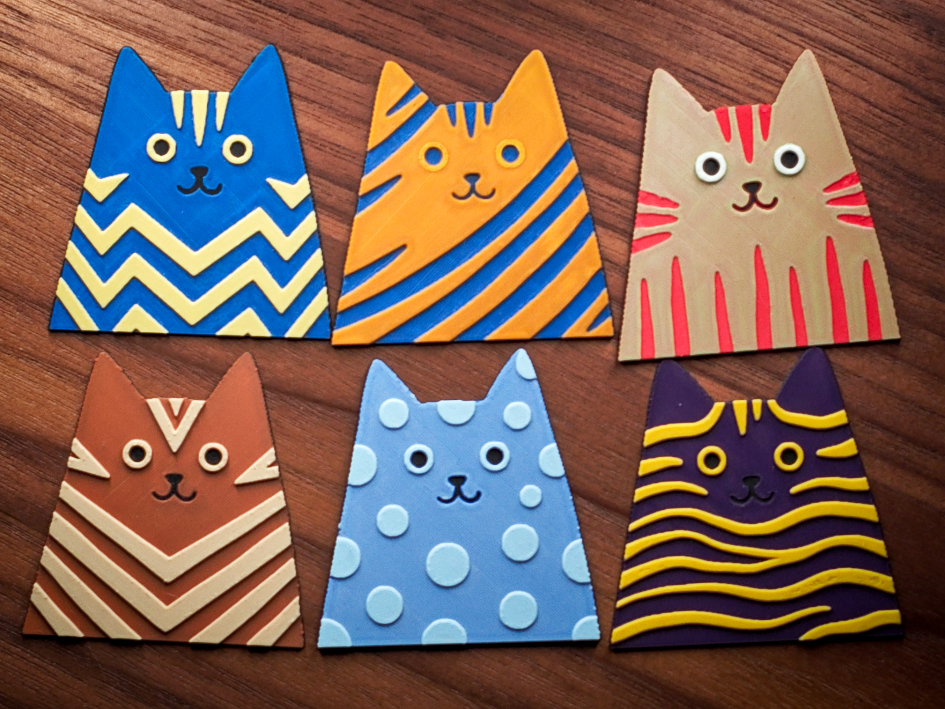 Six Retro Geometric Flat Cats Collection