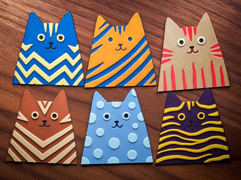 Six Retro Geometric Flat Cats Collection