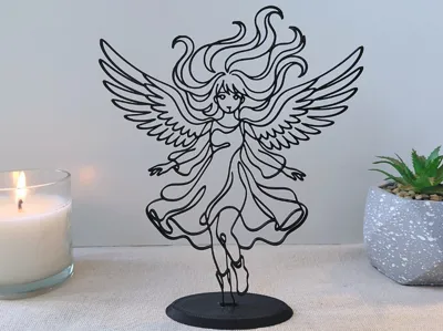 Angel Girl Flying - Line Art Desk Statue