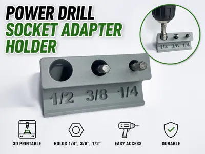 Power Drill Socket Adapter Holder 1/4", 3/8", 1/2"