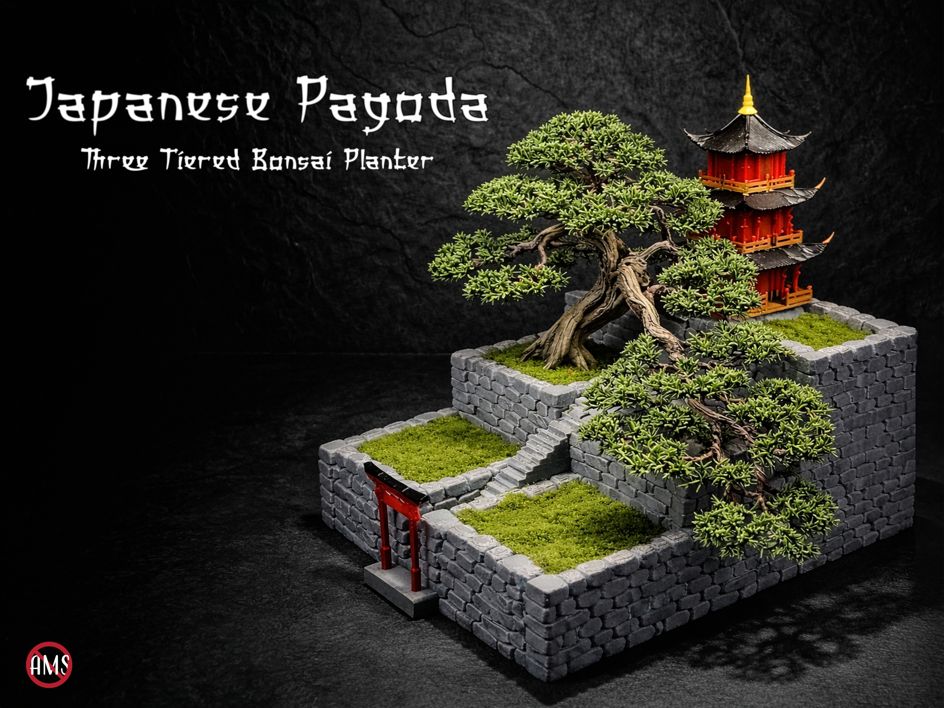 Japanese Pagoda Tiered Diorama Bonsai Planter