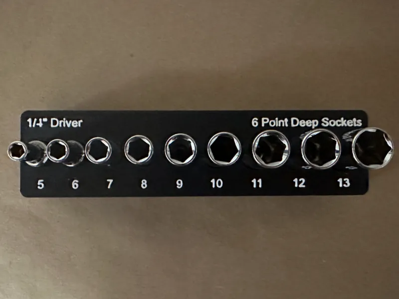 Gridfinity 1/4" Sockets 6-Point Tray (Metric)