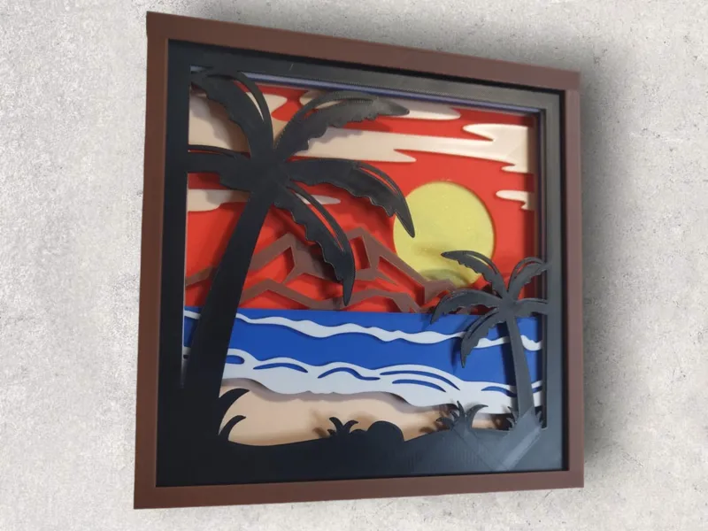 Tropisches Paradies - Shadow Box Layer mit Rahmen