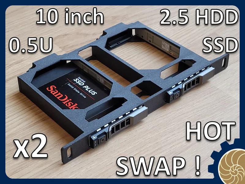10 inch Rack 0.5U: 2x 2.5 inch HDD/SSD - HOT SWAP!
