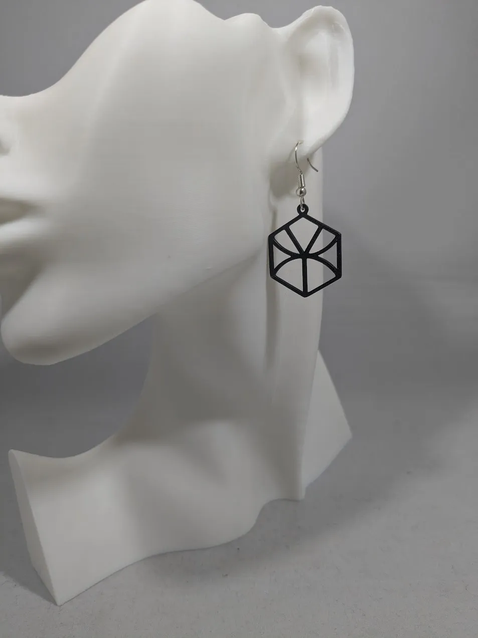 Abstract earrings - hexagon with curves view 4