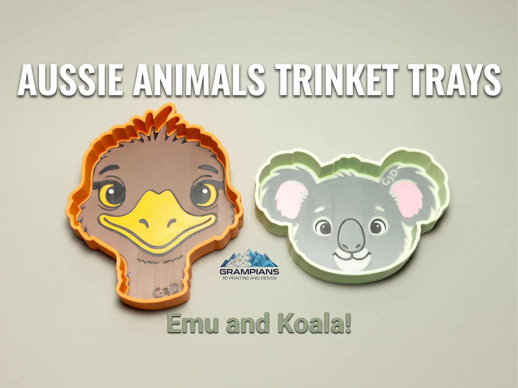 Aussie Animal Trinket Trays (Koala & Emu) 3D model