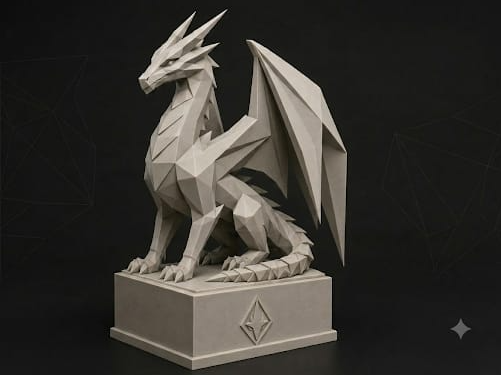 Low Poly Dragon Statue  Geometric Desk Decor