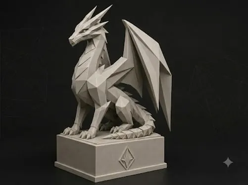 Low Poly Dragon Statue Geometric Desk Decor