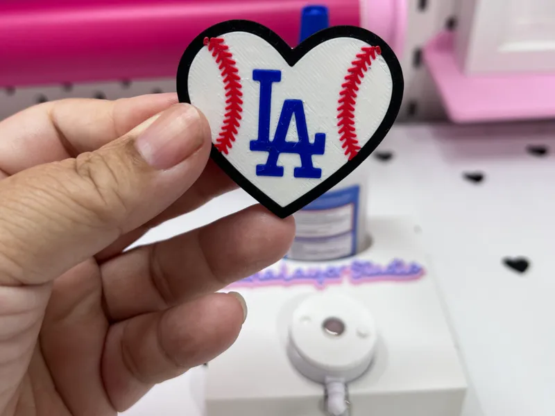 LA Heart Baseball Badge Reel Flatback Cover