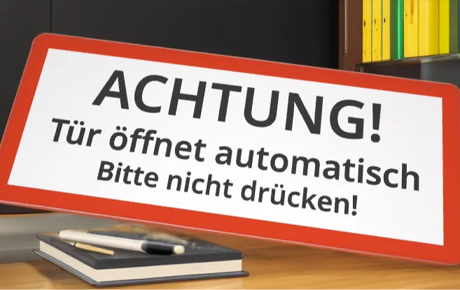 Achtung Türe öffnet automatisch - SCHILD