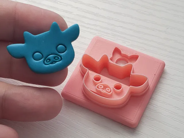 Cute Chibi Cow or Pig Face Earring Clay Cutter