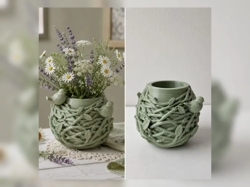 Sage Woven Basket Vase