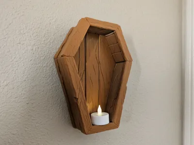 Wooden Coffin Wall Sculpture - Keyhole Mount