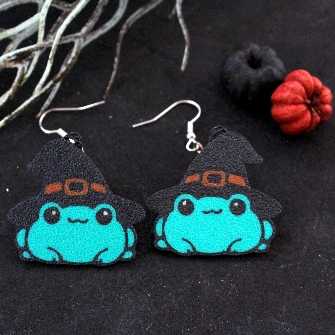 Witch Frog Halloween Earrings Witch Hut view 2