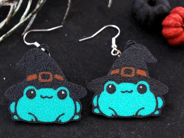 Witch Frog Halloween Earrings Witch Hut