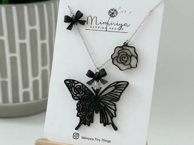 butterfly rose earrings & necklace