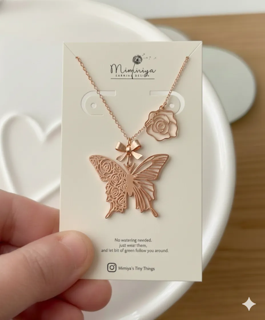 butterfly rose earrings & necklace view 3