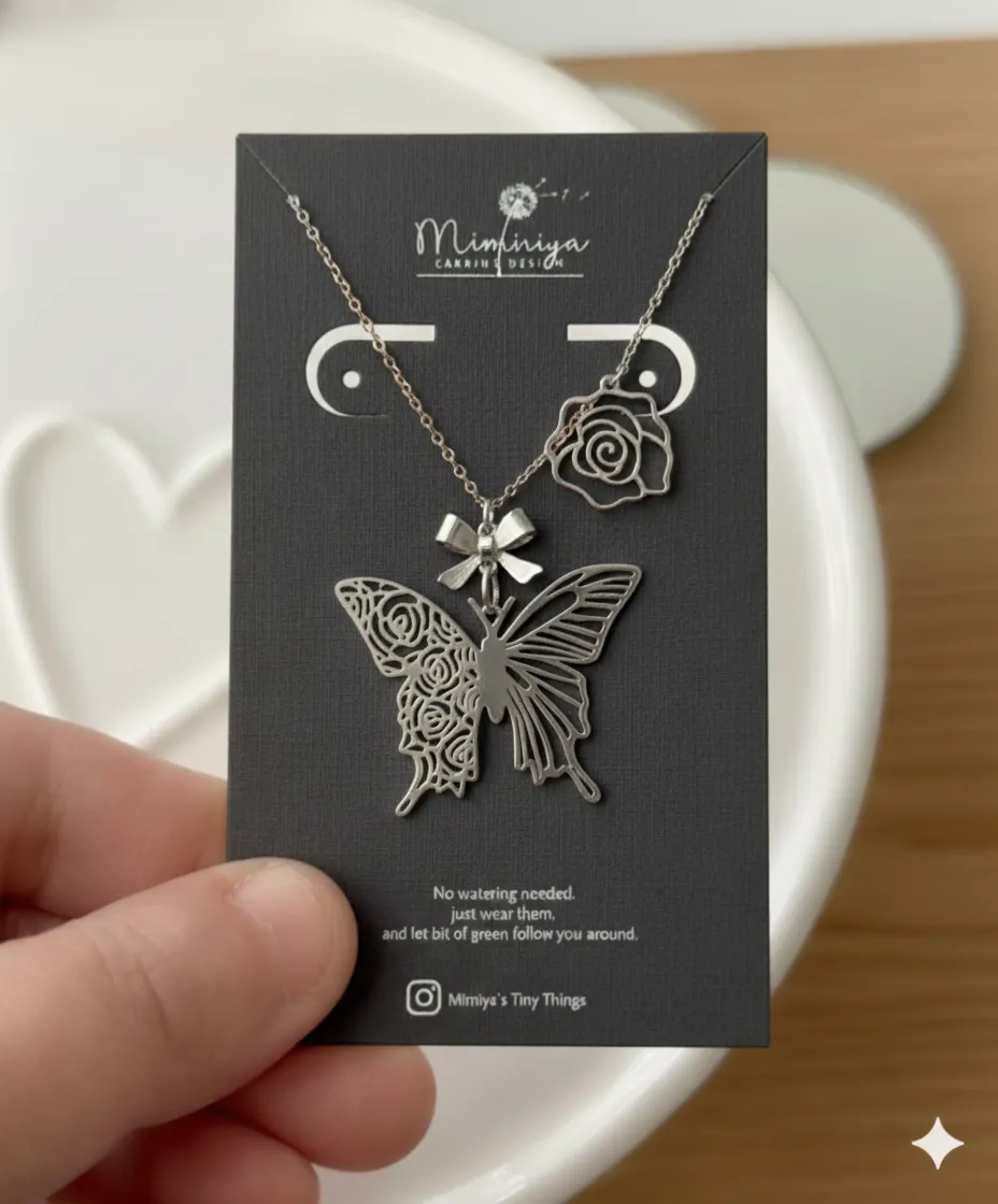 butterfly rose earrings & necklace view 4