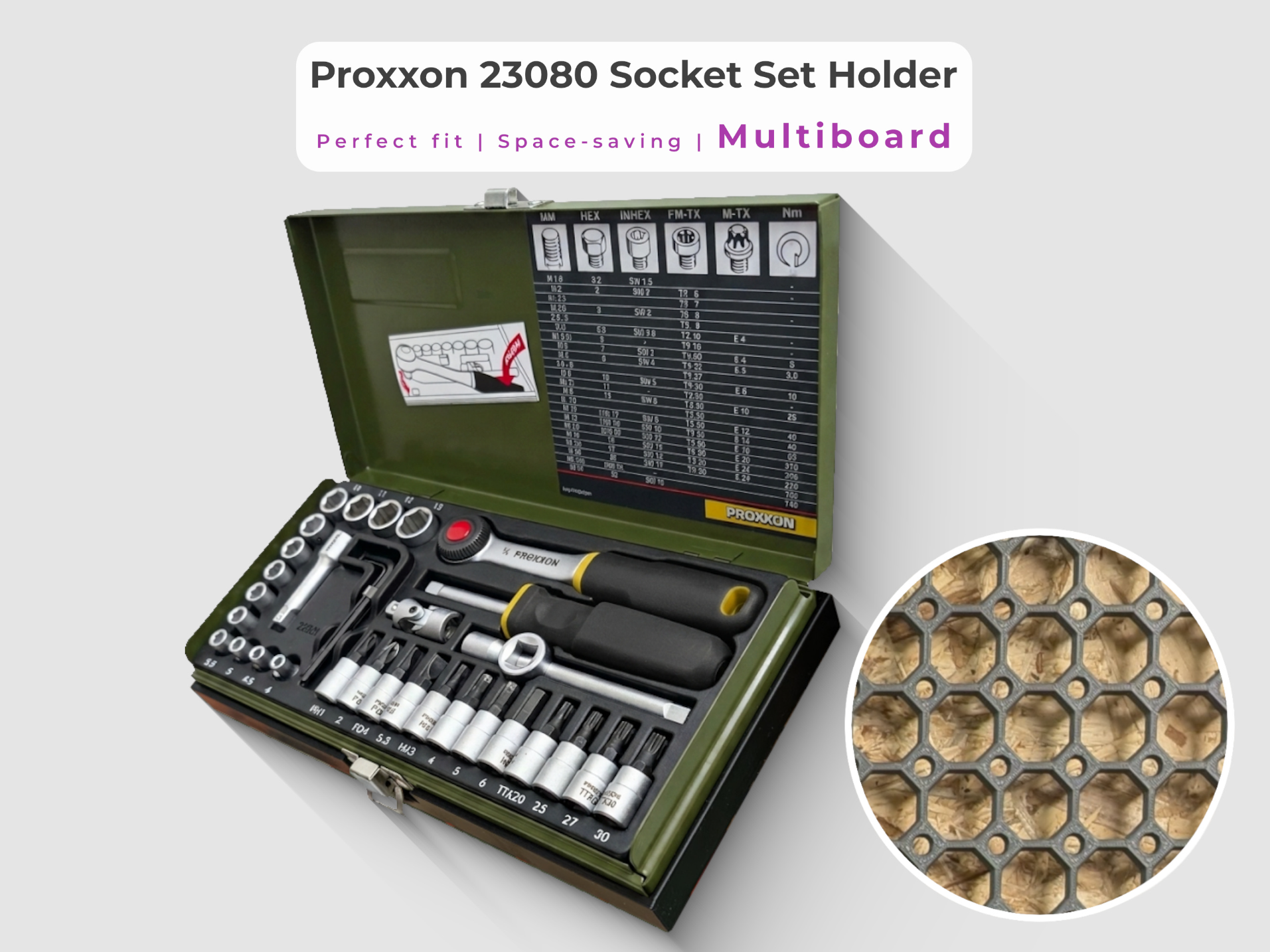 Proxxon 23080 Socket Set Holder for Multiboard