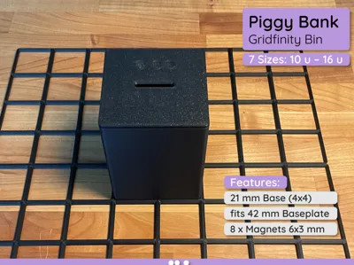 Gridfinity Piggy Bank 2×2 – Multiple Heights