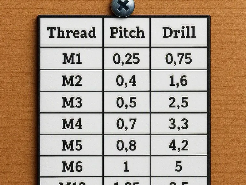 Table for metric thread