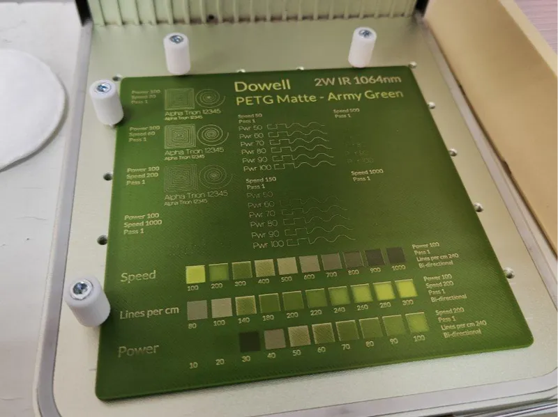 Laser engraving filament swatch