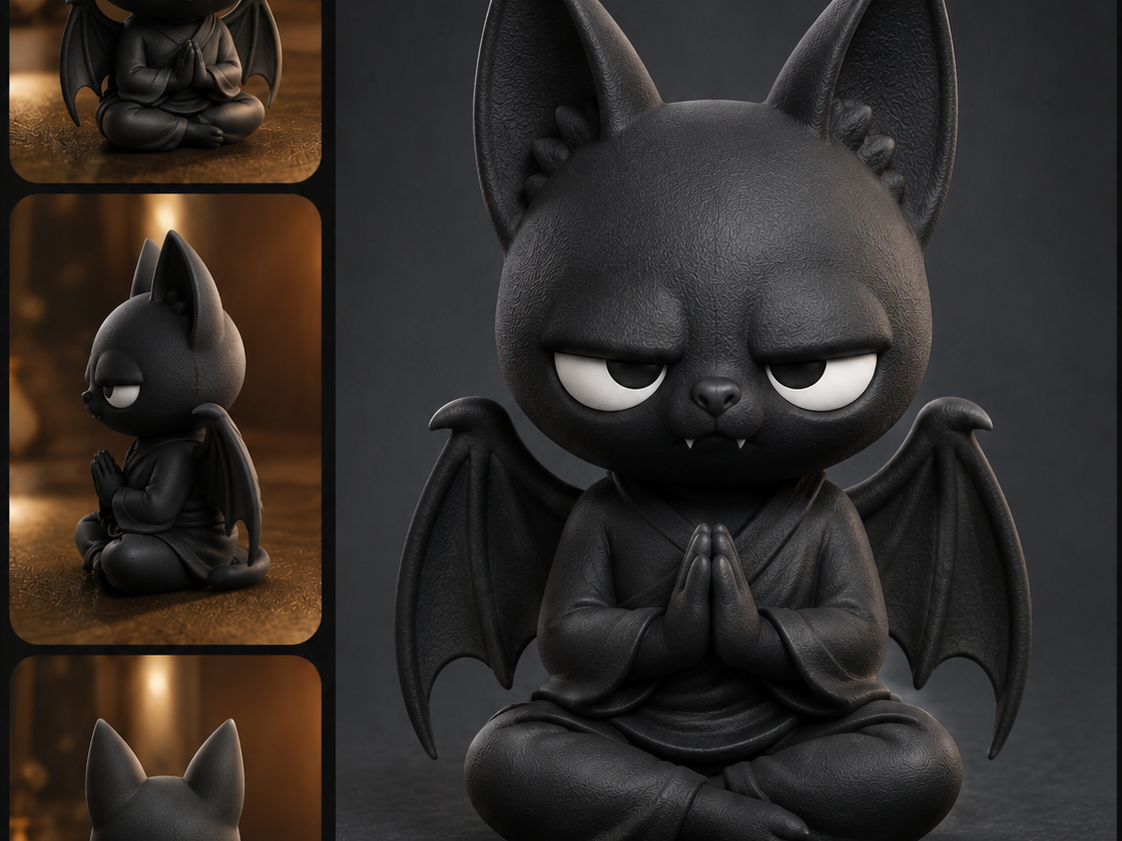 Grumpy Zen Bat Monk Figurine