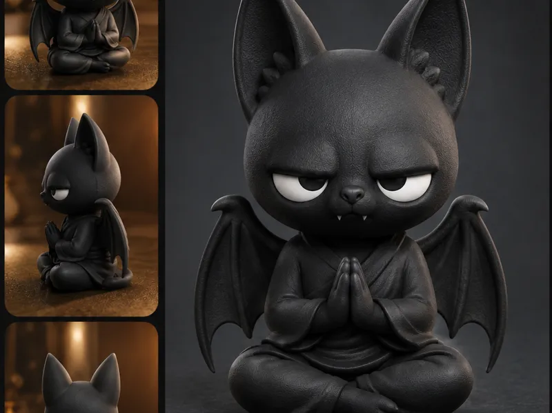 Grumpy Zen Bat Monk Figurine