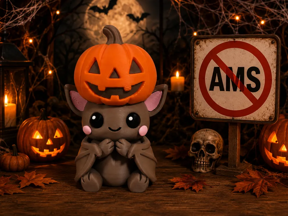 Accesorio para impresora 3D: murciélago con calabaza sin AMS. Referencia del modelo original.