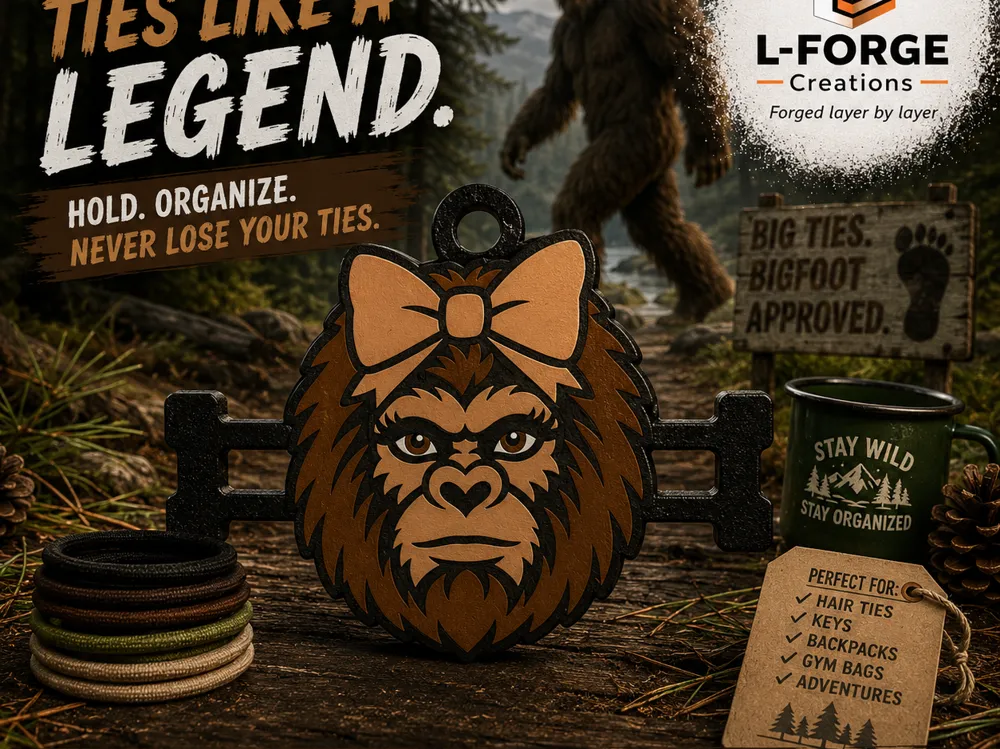 Accesorio para sujetar ligas de cabello: Bigfoot Hair Tie Holder Keychain. Referencia del modelo original.